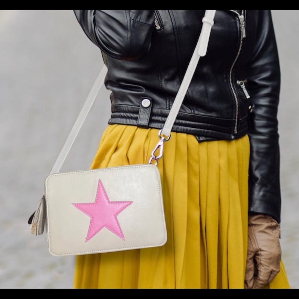 NEW PREPPY SILVER GLITTER PINK STAR CROSSBODY HANDBAG GOOSE TEEN GOLDEN
